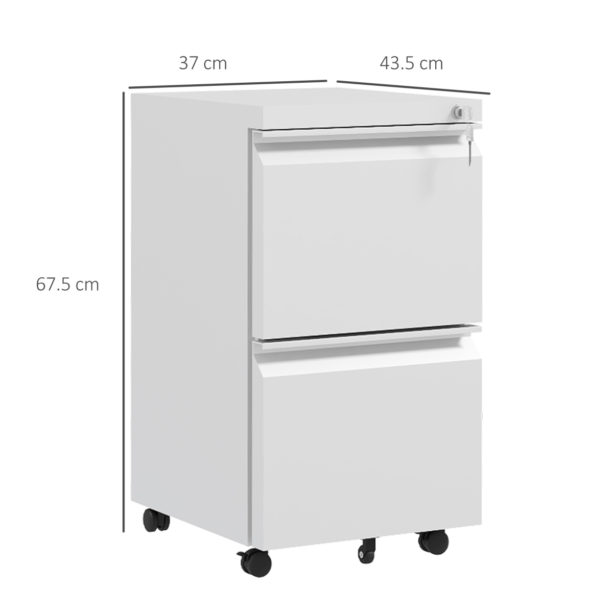 Vinsetto 2 Drawer Lockable Steel File Cabinet with Hanging Bar – Home Office Filing Storage, White