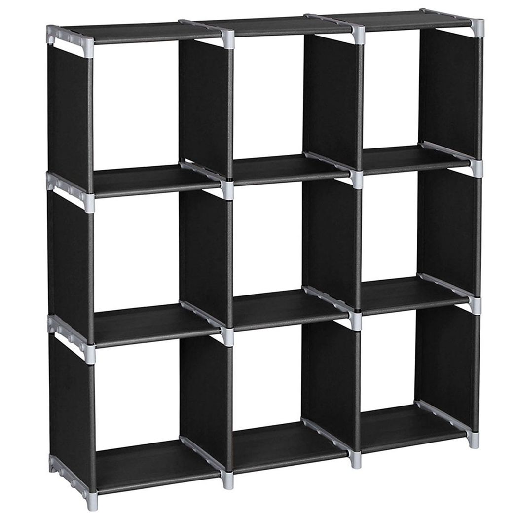 3-Tier 9-Compartment Storage Shelf with Steel Frame & Fabric Cubes – Bathroom Organiser, Black
