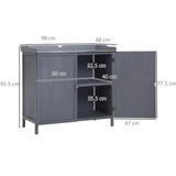 Outsunny Potting Bench Storage Cabinet with Galvanised Worktop & Magnetic Doors – Fir Wood Workstation, Grey