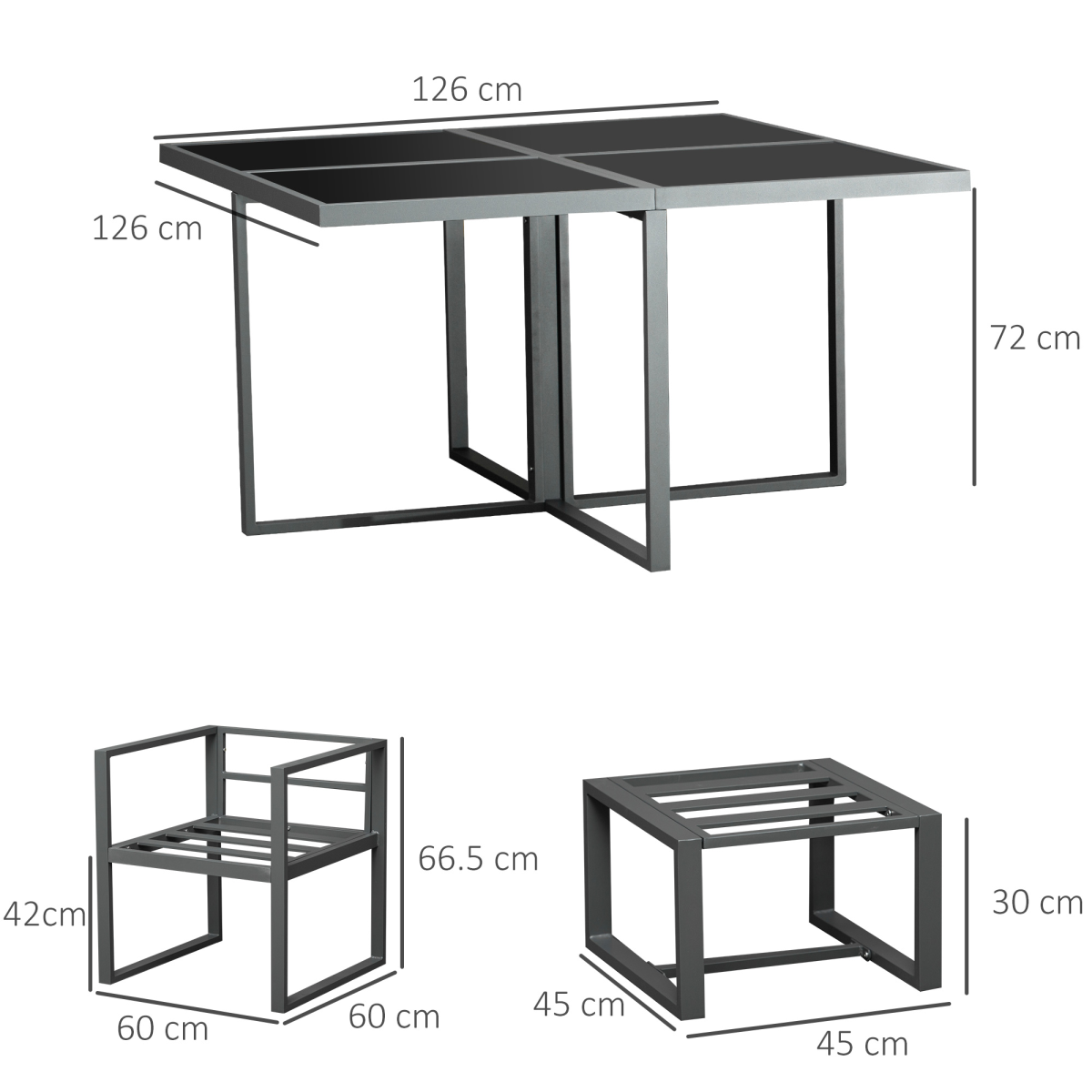 Outsunny 9-Piece Aluminium Patio Dining Set with Tempered Glass Table, 4 Chairs & 4 Ottomans – Garden Furniture, Dark Grey