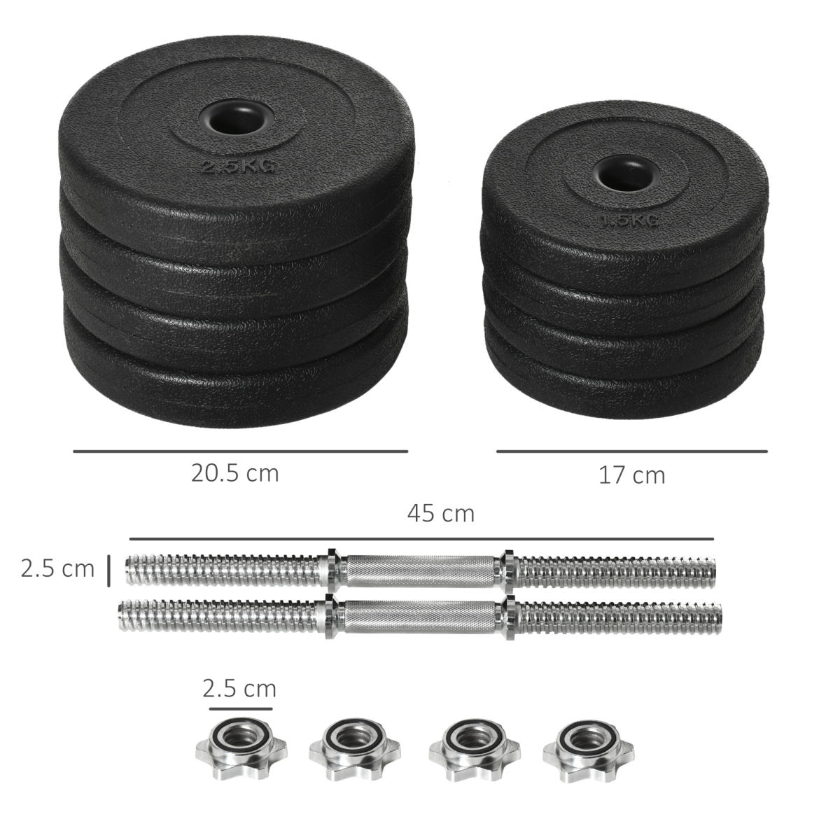 HOMCOM 20kg Adjustable Dumbbell Set with Non-Slip Grips & Stackable Plates – Home Gym Hand Weights, Black