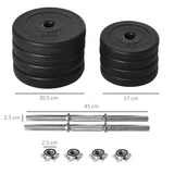 HOMCOM 20kg Adjustable Dumbbell Set with Non-Slip Grips & Stackable Plates – Home Gym Hand Weights, Black