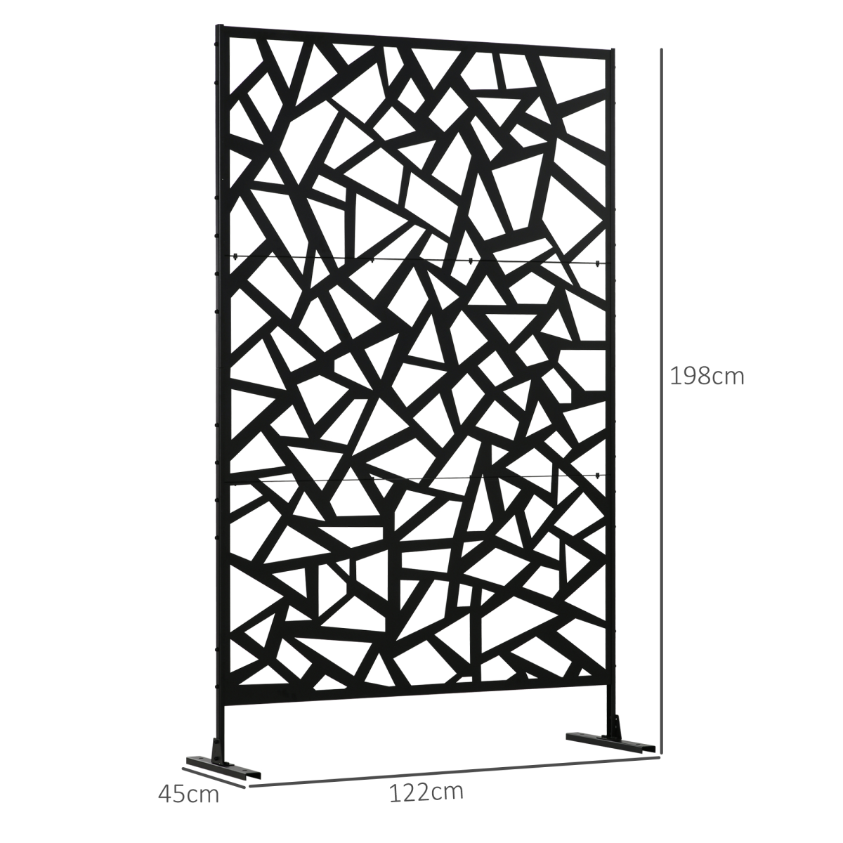 Outsunny Black Steel Garden Partition Screen with Hollow Irregular Design, Freestanding Divider, 198cm