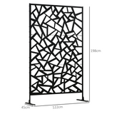 Outsunny Black Steel Garden Partition Screen with Hollow Irregular Design, Freestanding Divider, 198cm