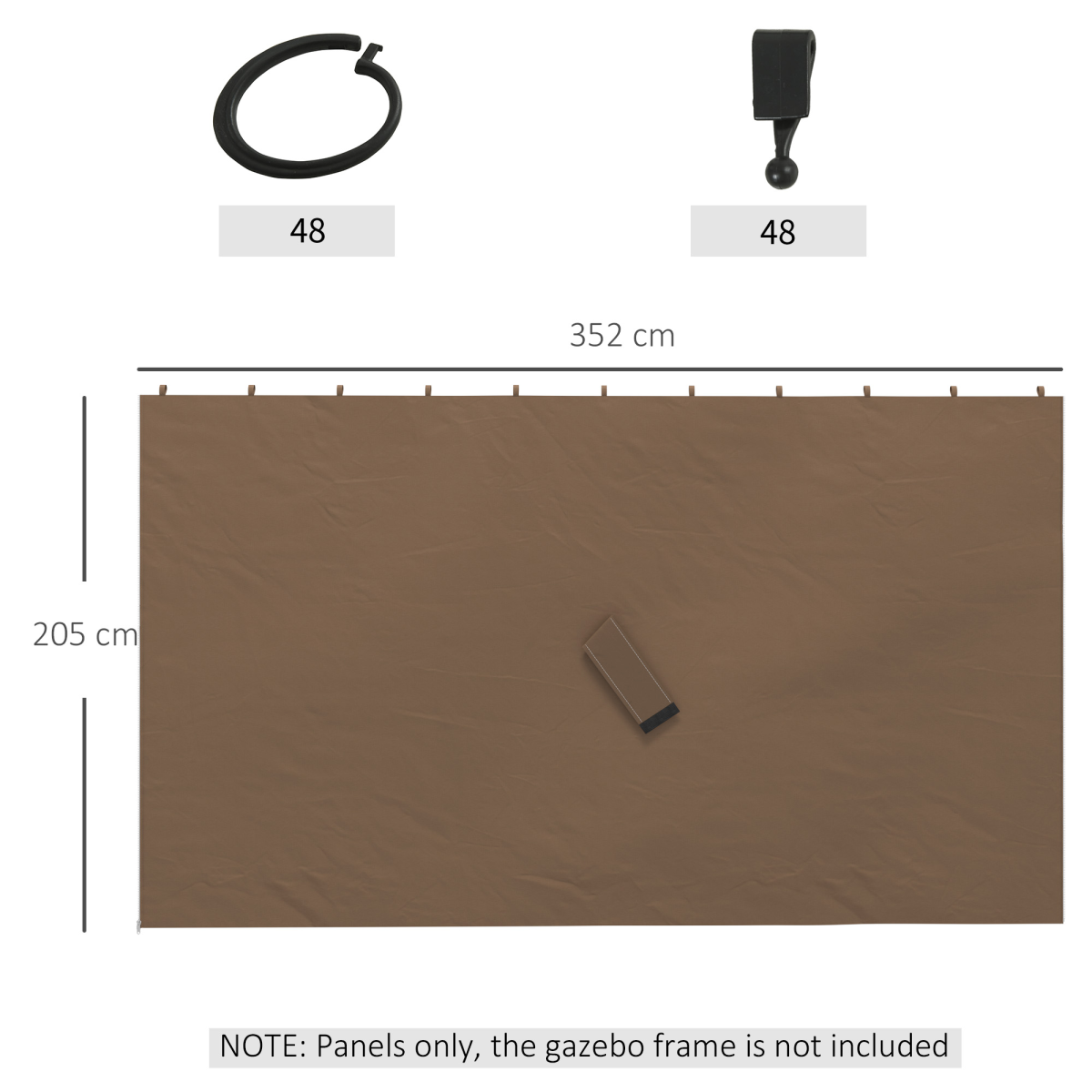 Outsunny 3 x 4m Gazebo Replacement Sidewalls, 4 Panels with Zip Doors – Polyester, Dark Brown