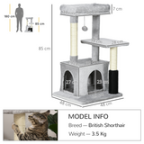 Pawhut Multi-Level Cat Tree with Sisal Scratching Posts, Padded Bed & Hanging Toy – Climbing Activity Centre