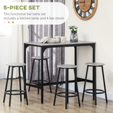 5-Piece Pub Table and Chair Set with MDF Top & Metal Frame, 4 Stools – Space-Saving Bar Set, Grey & Black