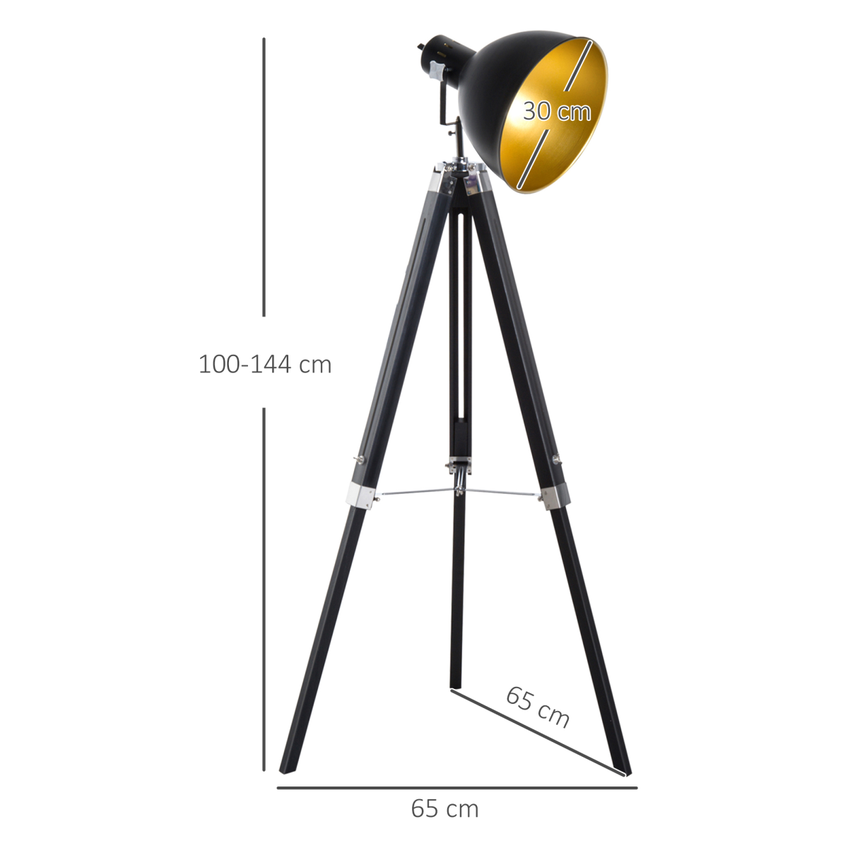 Retro Tripod Floor Lamp with Dome Shade – Black/Gold