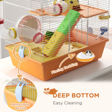 Hamster Cage with Running Wheel, Ramps, Platforms and Hut – Small Pet Cage for Dwarf Hamsters and Gerbils