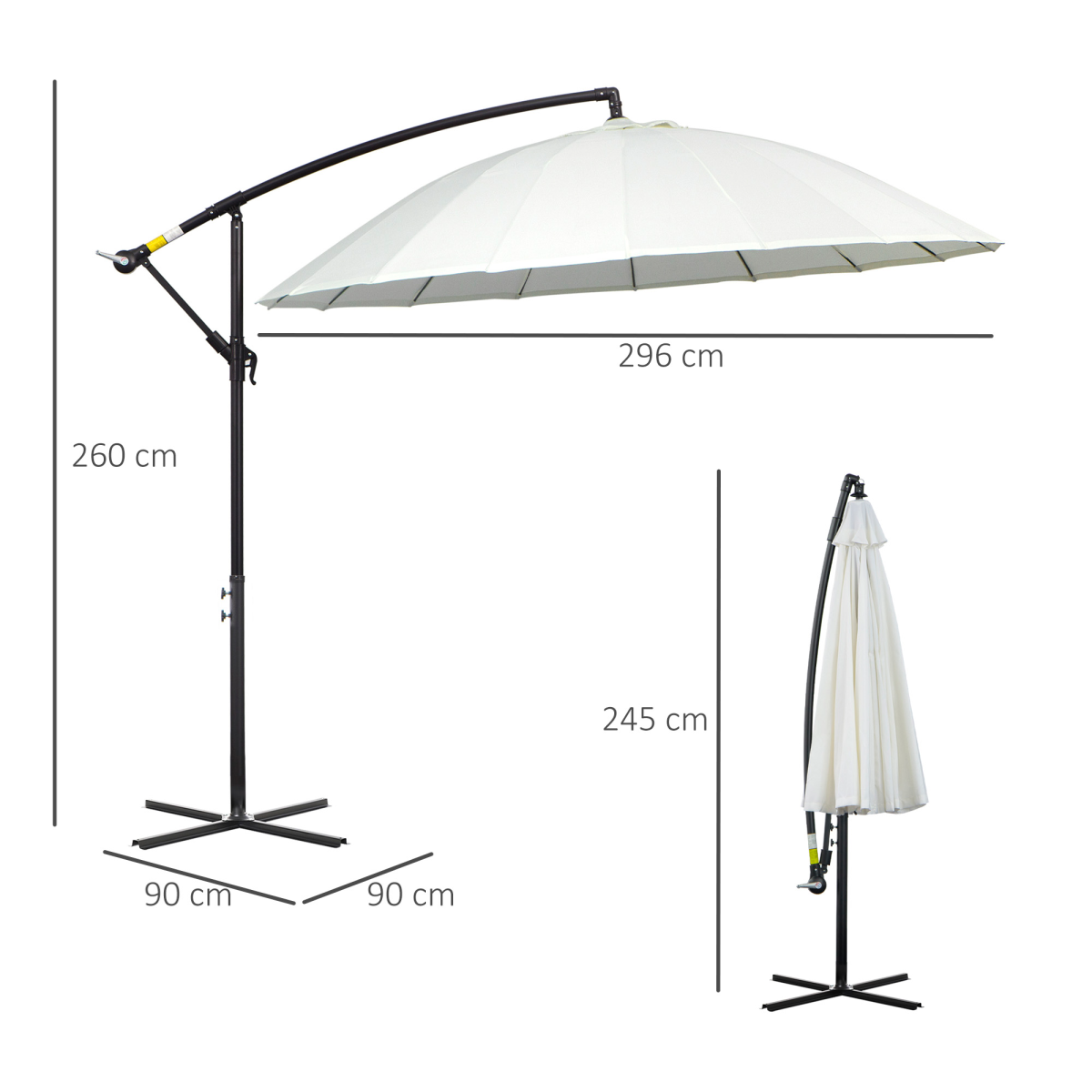 Outsunny 3m Offset Cantilever Parasol with Hand Crank, 18 Fibreglass Ribs & Cross Base – Garden Shade, Off-White