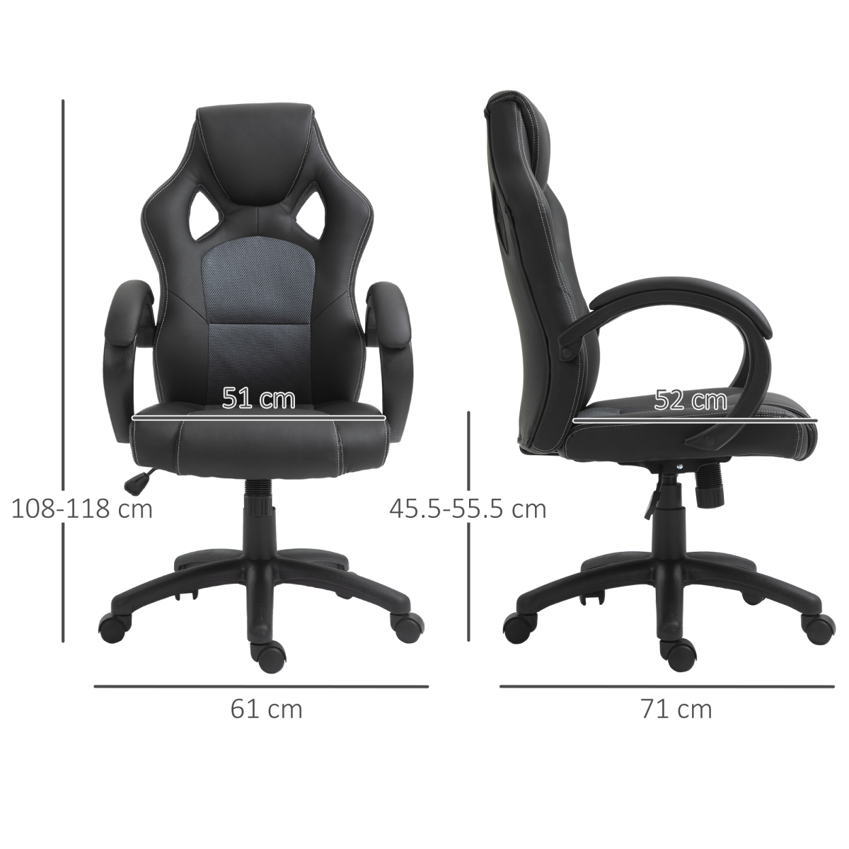 Vinsetto Executive Racing Gaming Chair with High Back, Headrest & Tilt Function – Home Office Chair, Grey PU Leather