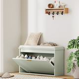 Shoe Storage Bench with Cushioned Seat & Drawer for 8 Pairs – 80cm Hallway Shoe Cabinet, Green and Beige