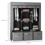 HOMCOM Portable Wardrobe with 5 Shelves, 3 Fabric Drawers & 2 Hanging Rails – Grey