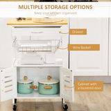 HOMCOM Kitchen Island Trolley with Bamboo Top, Drawer, Cabinet & Lockable Wheels – Rolling Storage Cart