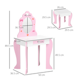 ZONEKIZ Kids Vanity Set with Mirror, Drawer, Cute Patterns, for Girls – Pink