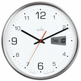 Acctim Kalendar Wall Clock with Digital Date and Day Display, 27cm Silver Frame – Silent Sweep Movement