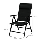 Outsunny Set of 2 Folding Outdoor Dining Chairs with Padded Headrest – Mesh, Aluminium Frame, Black
