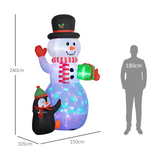 Outsunny 8ft Christmas Inflatable Snowman with Gift Box, Penguin & LED Lights – Outdoor Decoration, White