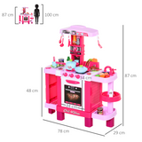 HOMCOM 38-Piece Kids Kitchen Play Set with Oven, Sounds and Lights – Role Play Toy, Pink