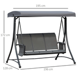 Outsunny 3-Seat Metal Patio Swing Chair with Adjustable Canopy & Side Pocket – Garden Swing Seat