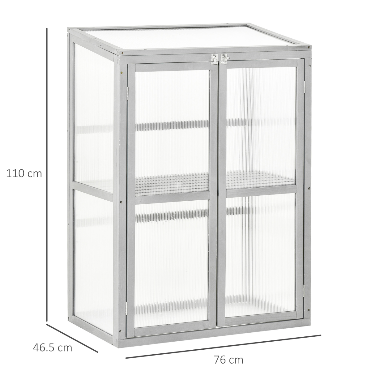 Outsunny Wooden Cold Frame Greenhouse with Polycarbonate Panels, Double Doors and Adjustable Shelf, Grey