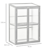 Outsunny Wooden Cold Frame Greenhouse with Polycarbonate Panels, Double Doors and Adjustable Shelf, Grey