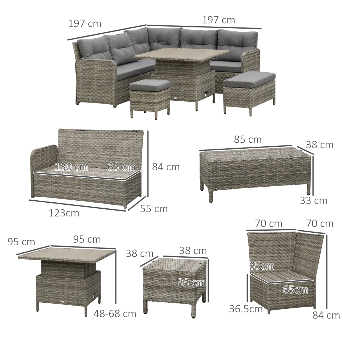 Close-up of the lift-top coffee table on the Outsunny rattan sofa set