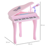 HOMCOM 37 Key Kids Electronic Mini Piano with Microphone & Stool – Musical Toy for Ages 3-6, Pink