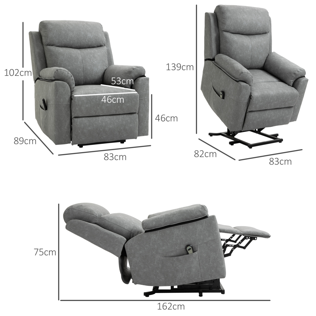 HOMCOM Electric Riser Recliner Power Lift Chair with Remote Control & Padded Seat – Supportive Armchair, Grey