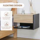 HOMCOM Floating Bedside Tables Set of 2 with Drawer and Open Shelf – Modern Nightstands, Oak and Black