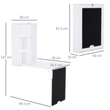 HOMCOM Wall-Mounted Folding Drop-Leaf Table with Chalkboard Surface & Storage Shelf – White