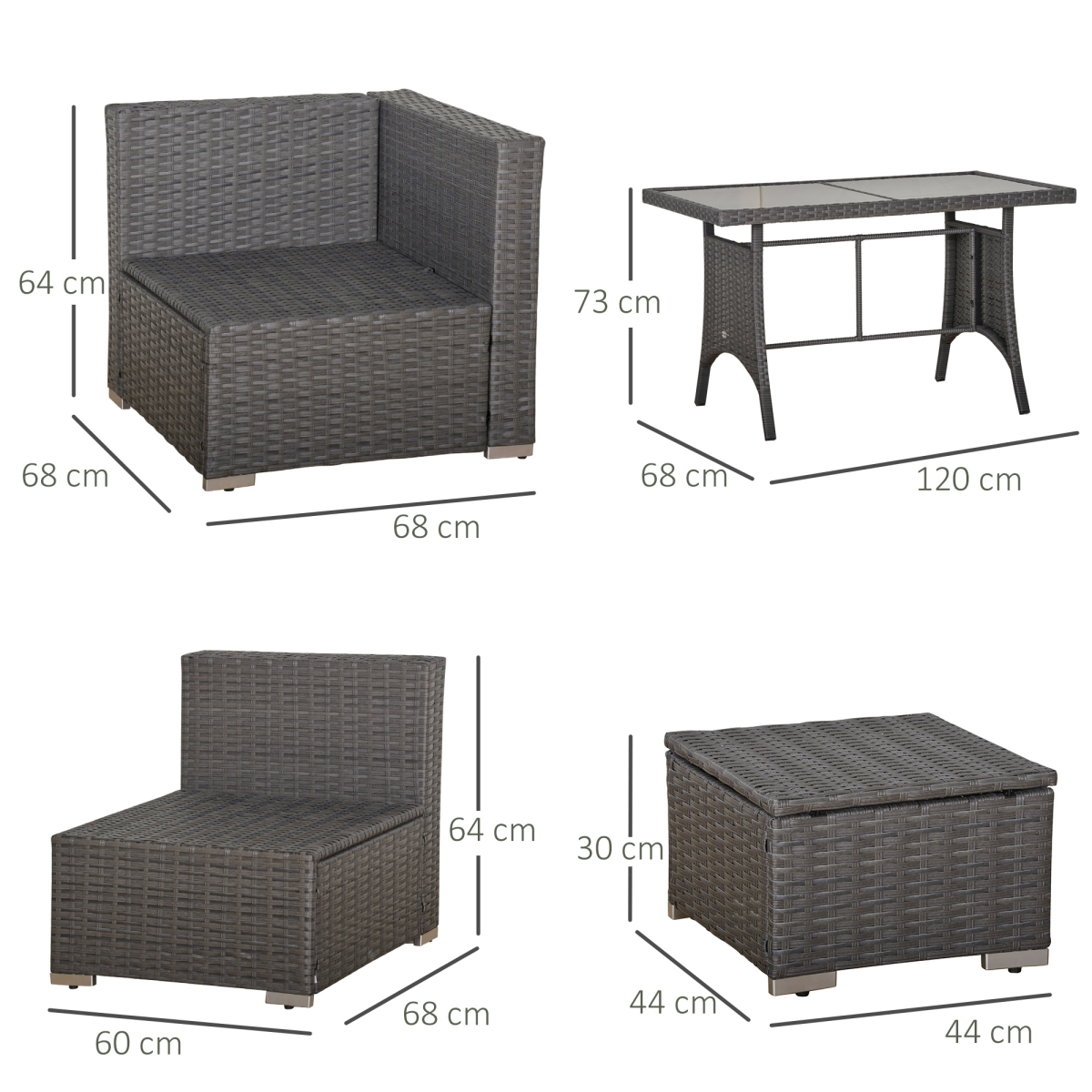 Outsunny rattan armless sofa section detail