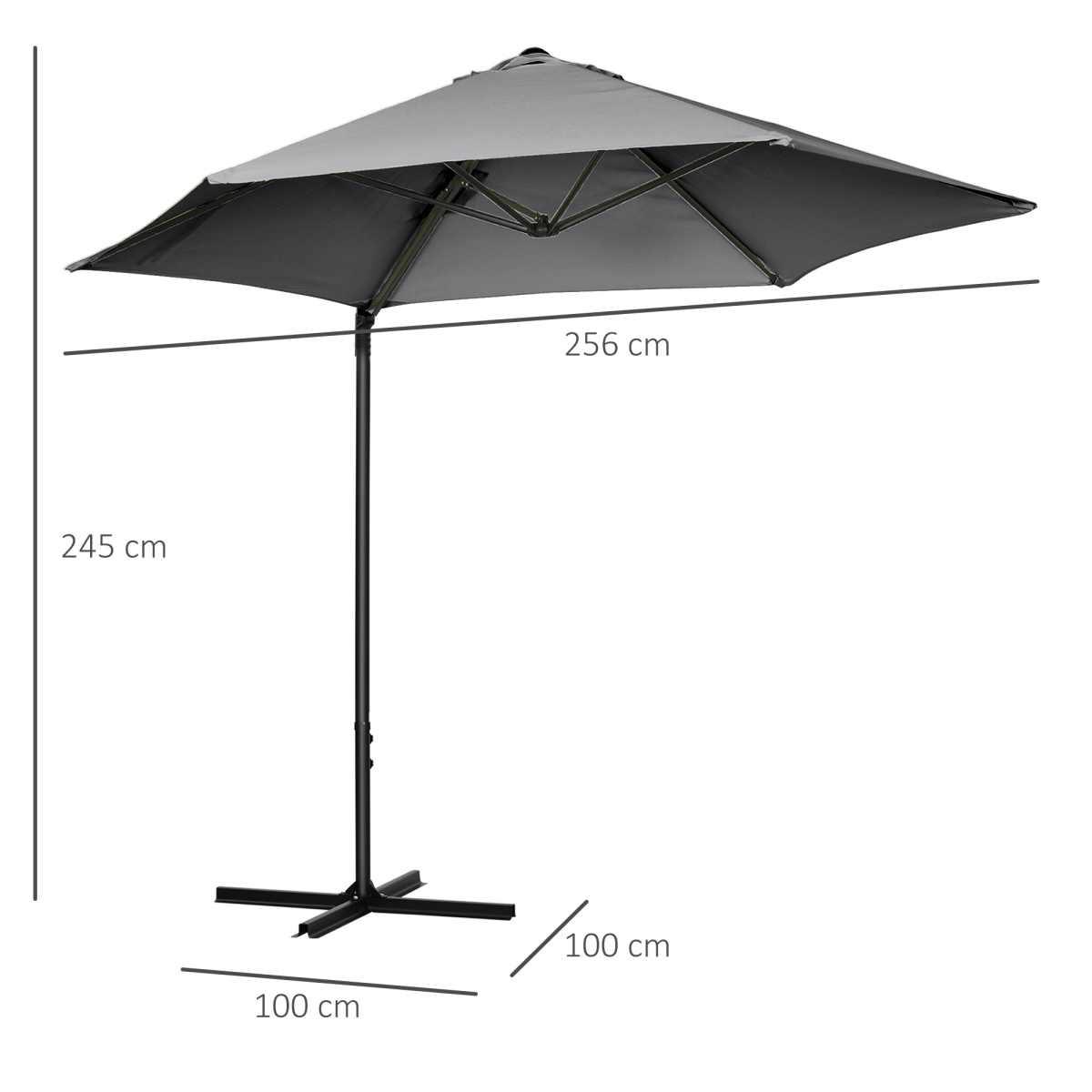 Outsunny 2.5M Garden Cantilever Parasol with 360° Rotation & Cross Base – Offset Patio Shade, Dark Grey