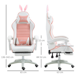 Vinsetto Pink Gaming Chair with Removable Bunny Ears, Retractable Footrest & Reclining Backrest