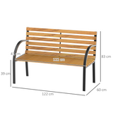 Outsunny 2-Seater Garden Bench with Steel Frame and Hardwood Slats, 122 x 60 x 80cm