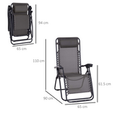 Outsunny Zero Gravity Garden Lounger with Padded Headrest – Folding Steel Frame Reclining Sun Chair