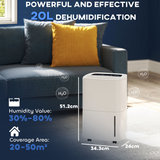 HOMCOM 20L/Day Dehumidifier with Continuous Drainage, 5L Tank, LED Display & Timer – Basements & Laundry Rooms
