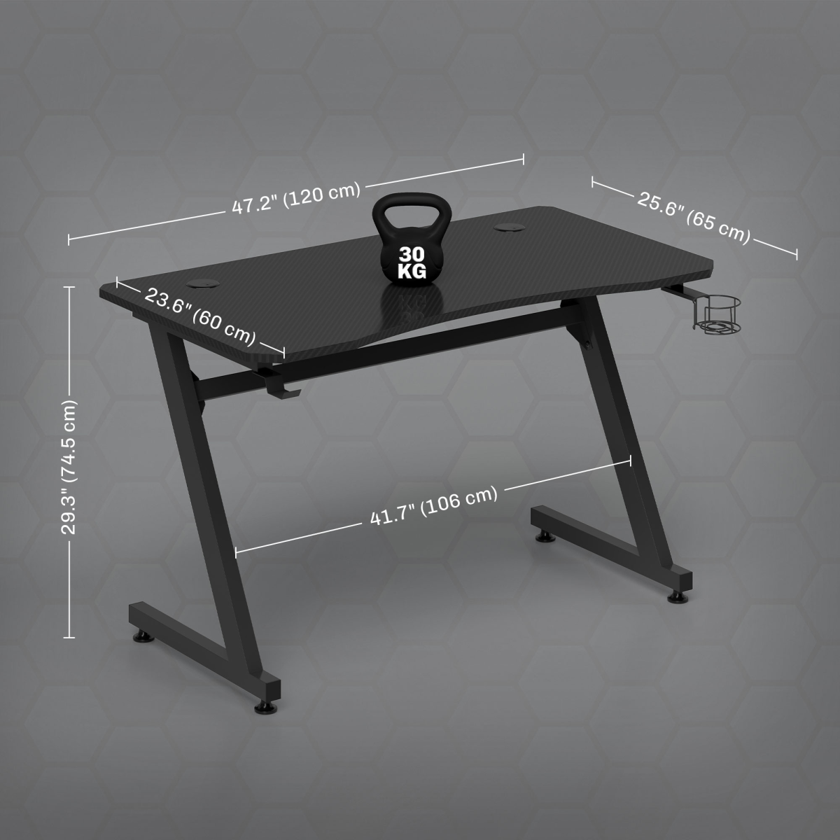 Steel Gaming Desk with Cup Holder & Headphone Hook – Large Desktop, Adjustable Feet, Black