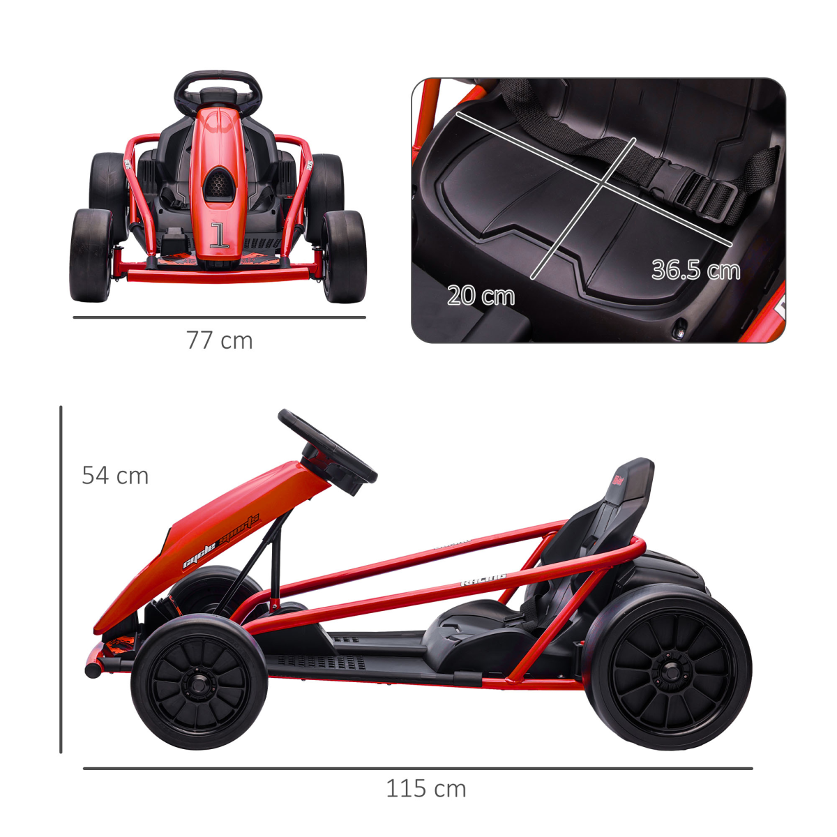 HOMCOM 24V Electric Go Kart for Kids with Music, Horn & Slow Start – Drifting Ride-On, Red