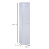 Vinsetto 1.8m Lockable Steel Locker Cabinet with 2 Compartments and Shelves – Office, Gym and Garage Storage