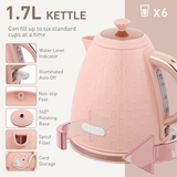 Kettle and 2-Slice Toaster Set with 1.7L Fast Boil Kettle & 7 Browning Levels – Honeycomb Design, Light Pink