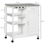 HOMCOM Kitchen Trolley Utility Cart with Wine Rack, Drawer & Shelves – Marble-Effect Top, White