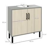 kleankin Under Sink Bathroom Basin Cabinet with Shelf and U-Shaped Cut-Out – Cloakroom Storage