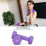Dumbbell Set with Storage Rack, 12kg Total (2 x 1kg, 2 x 2kg, 2 x 3kg) – Home Gym Hand Weights, Pink, Blue & Purple