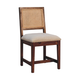 Artisan Furniture Boucle Upholstered Chair with Rattan Back & Solid Mango Wood Frame – Cream and Brown