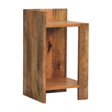 Artisan Furniture Oak-ish Box Bedside Table with Open Shelf – Solid Wood, Beige
