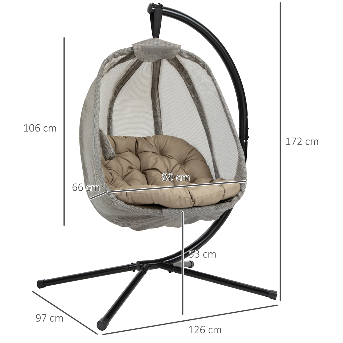 Outsunny Hanging Egg Chair with Cushion & Stand – Breathable Mesh Basket, Indoor & Garden Swing Seat, Khaki