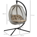 Outsunny Hanging Egg Chair with Cushion & Stand – Breathable Mesh Basket, Indoor & Garden Swing Seat, Khaki