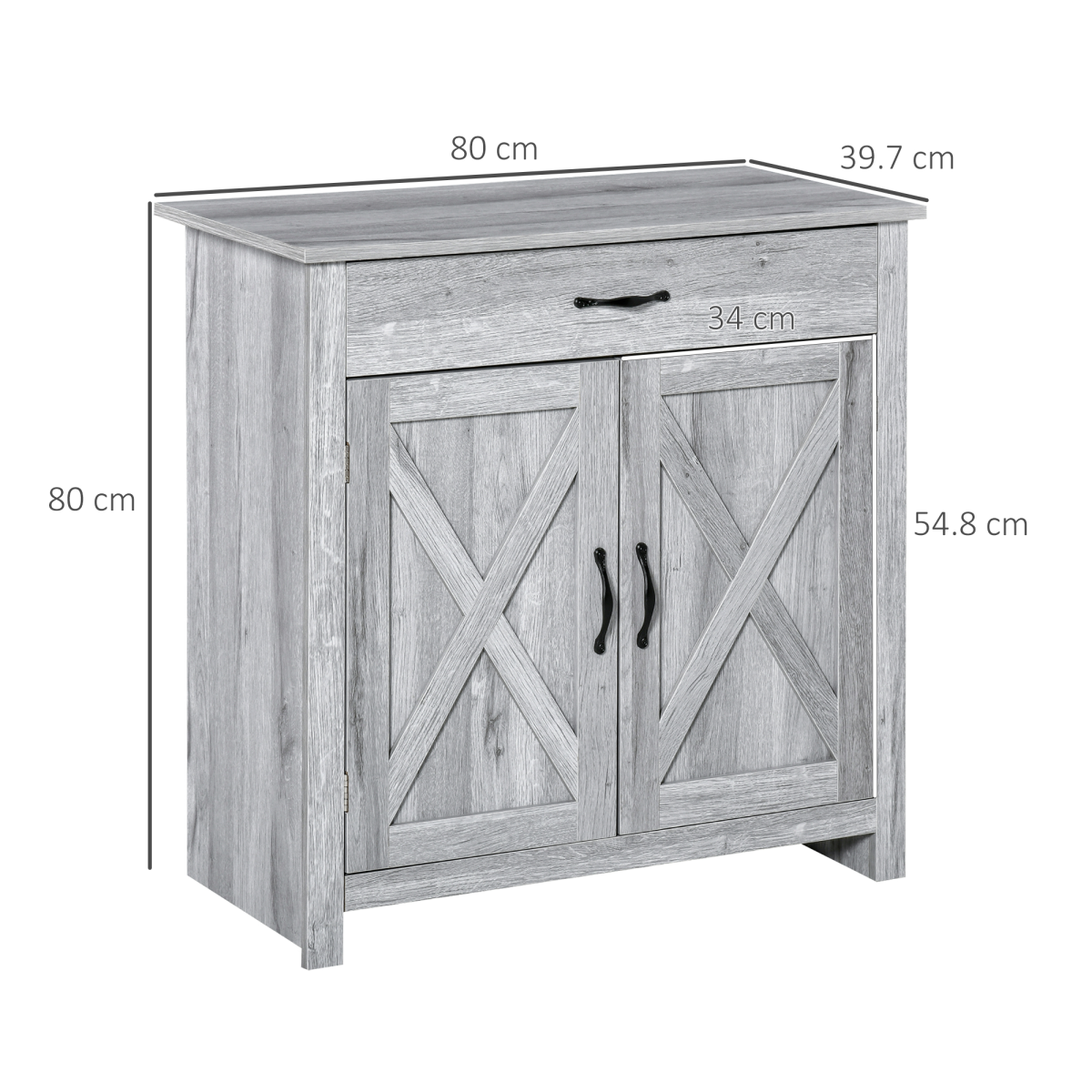 Farmhouse Barn Door Sideboard Buffet & Coffee Bar Cabinet – Sliding Door Kitchen Storage, Grey Wood Grain