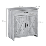 Farmhouse Barn Door Sideboard Buffet & Coffee Bar Cabinet – Sliding Door Kitchen Storage, Grey Wood Grain